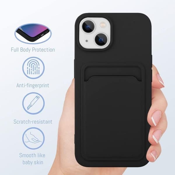iPhone 14 Gummibelagd Stöttåligt Skal med Kortfack Liquid
