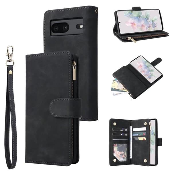 Google Pixel 6A Multifunktionellt Plånboksfodral Zipper 8-Fack