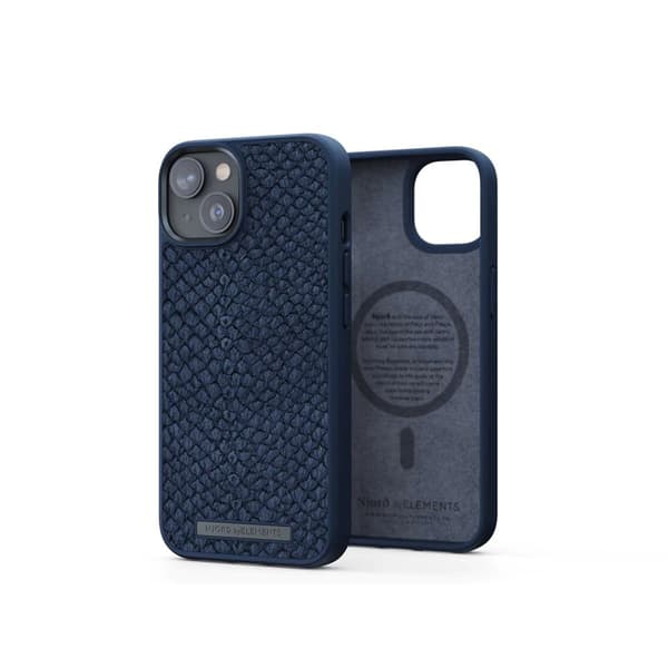 Njord by Elements iPhone 14 Cover Salmon Leather Case MagSafe Blå