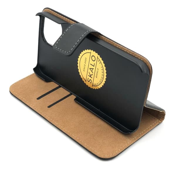 SKALO iPhone 14 Plus Flip Cover m. Pung i Ægte Læder