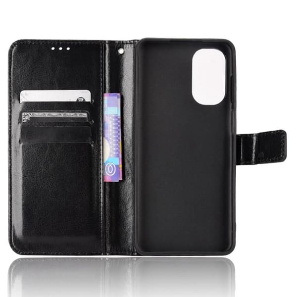 SKALO Motorola Moto G62 5G Crazy Horse Plånbok PU Läder - Svart