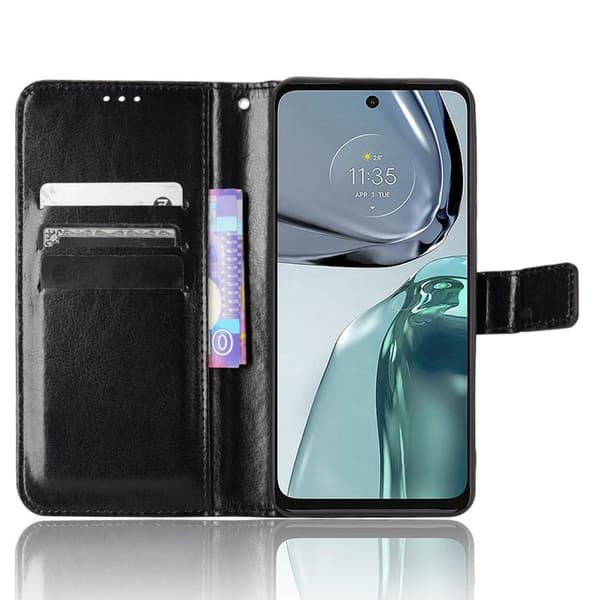 SKALO Motorola Moto G62 5G Crazy Horse Plånbok PU Läder - Svart