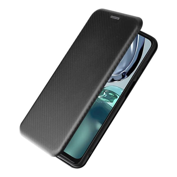 SKALO Motorola Moto G62 5G Carbon Fiber Lompakkokotelo - Musta