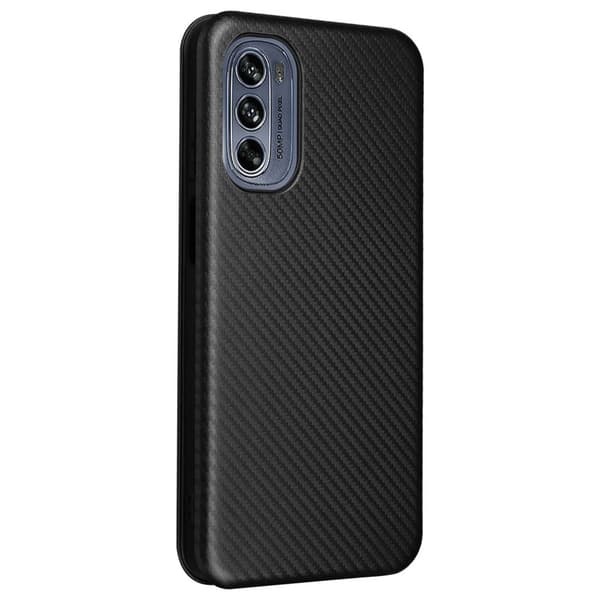 SKALO Motorola Moto G62 5G Carbon Fiber Lompakkokotelo - Musta