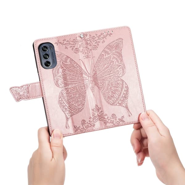 SKALO Motorola Moto G62 5G Mandala Butterfly Flip Cover - Rosa guld