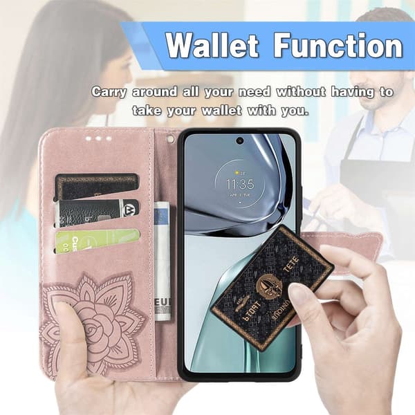 SKALO Motorola Moto G62 5G Mandala Butterfly Flip Cover - Rosa guld