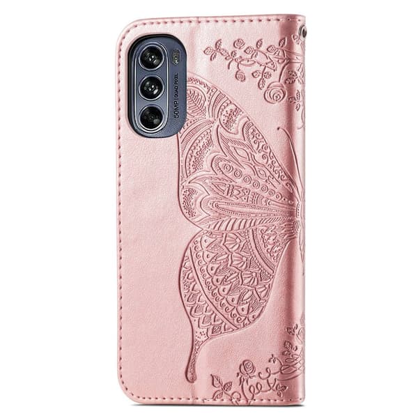 SKALO Motorola Moto G62 5G Mandala Butterfly Flip Cover - Rosa guld