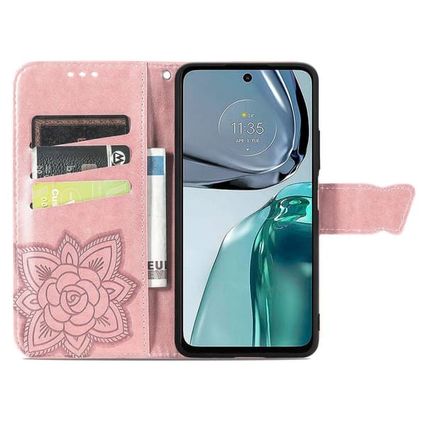 SKALO Motorola Moto G62 5G Mandala Butterfly Flip Cover - Rosa guld