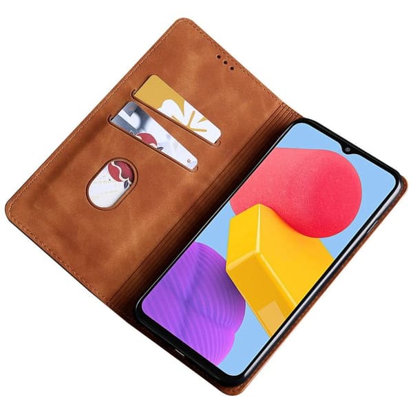 SKALO Samsung Xcover6 Pro 5G Slim Premium Lompakkokotelo - Vaaleanruskea