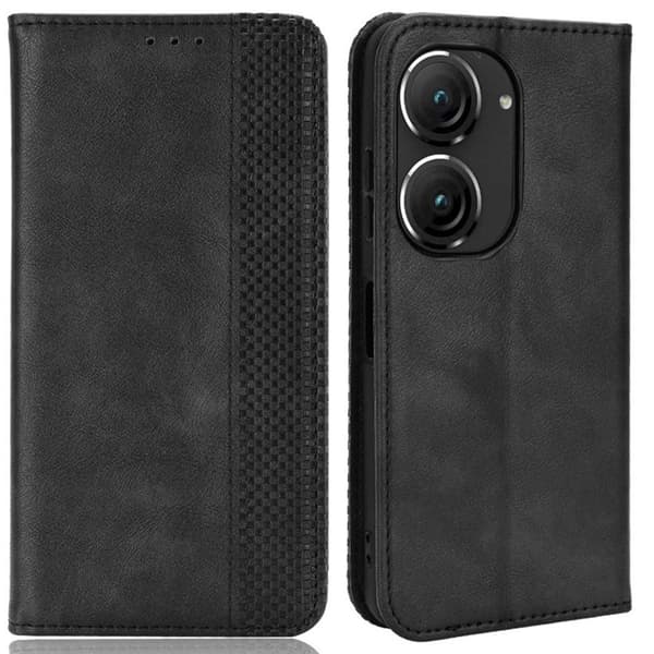 SKALO Asus Zenfone 9 5G Kohokuvioitu Premium lompakkokotelo - Musta