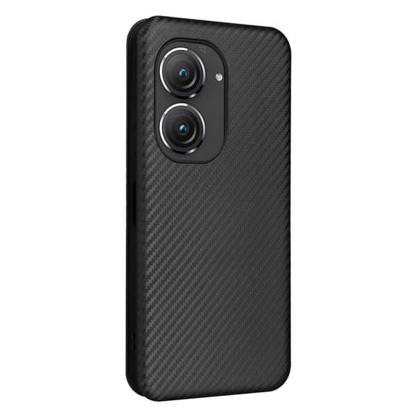 SKALO Asus Zenfone 9 5G Carbon Fiber Lompakkokotelo - Musta