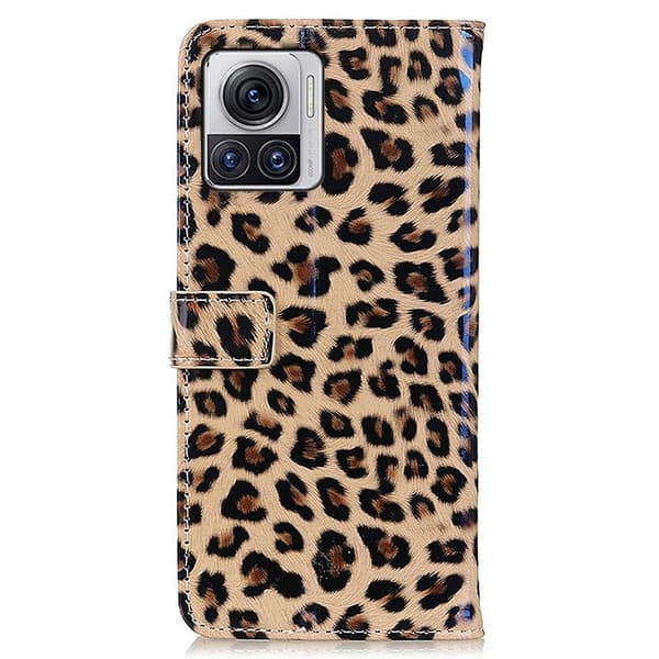 SKALO Motorola Edge 30 Ultra 5G Leopardikuvioinen lompakkokotelo PU-nahasta.