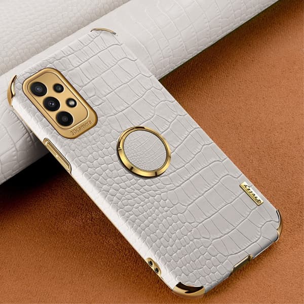 SKALO Samsung A23 5G Crocodile Guldkant Cover - Hvid