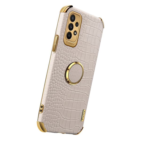 SKALO Samsung A23 5G Crocodile Guldkant Cover - Hvid