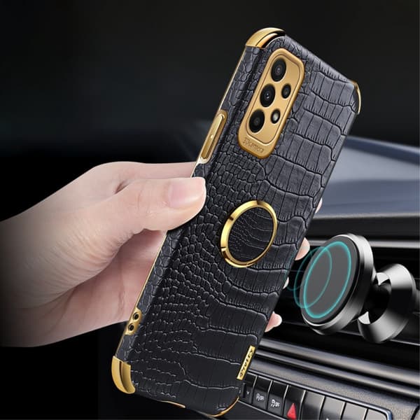 SKALO Samsung A23 5G Crocodile Guldkant Cover - Sort