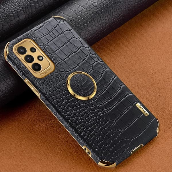 SKALO Samsung A23 5G Crocodile Guldkant Cover - Sort