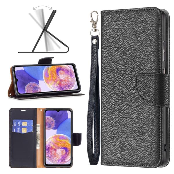 SKALO Samsung A23 5G Premium Litchi Flip Cover - Sort