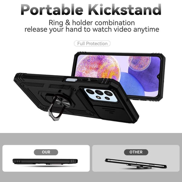 SKALO Samsung A23 5G Armor Hybrid Metal Ring Camera Slider - Sort