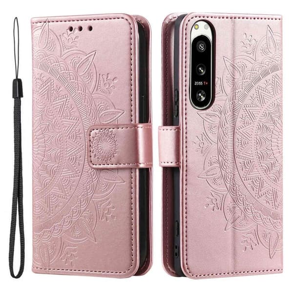 SKALO Sony Xperia 5 IV 5G Mandala lompakkokotelo - Ruusukulta