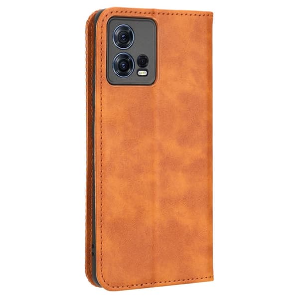 SKALO Motorola Edge 30 Fusion 5G Kohokuvioitu Premium lompakkokotelo - Ruskea