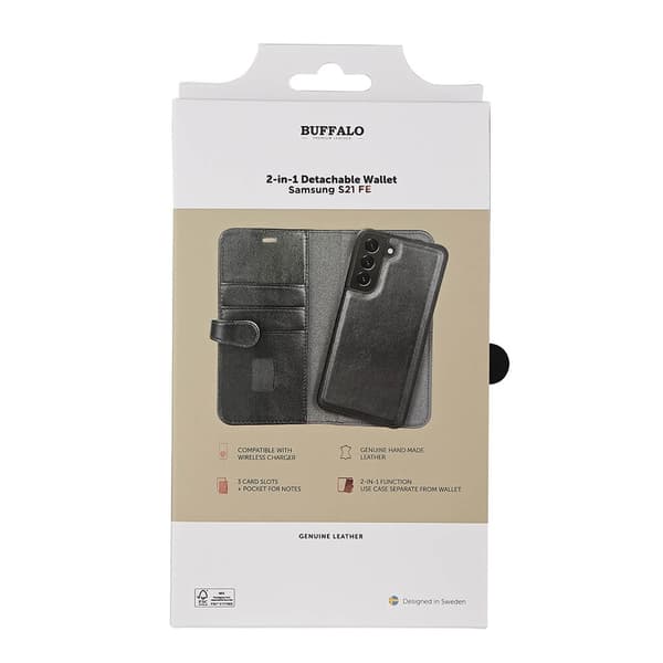 Buffalo Samsung Galaxy S21 FE Fodral 2in1 Äkta Läder Svart