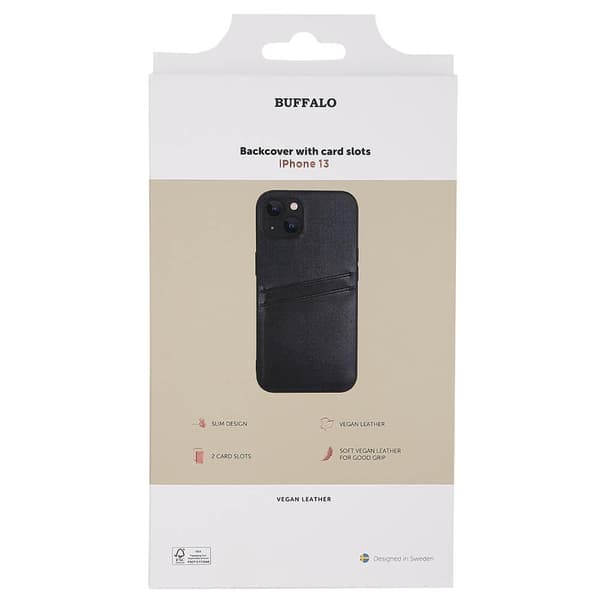 Buffalo iPhone 13 Skal Läder Med 2 Kortfack Svart