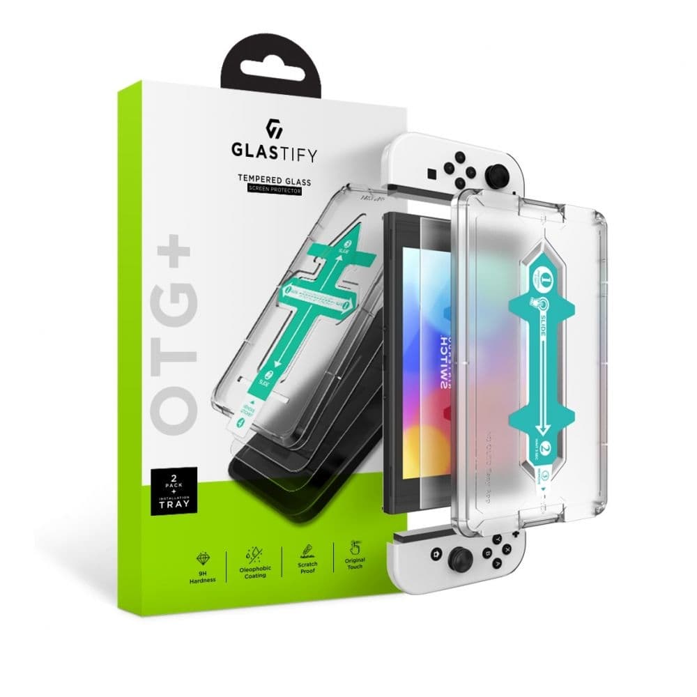 Glastify Nintendo Switch OLED 2-PACK Skärmskydd Härdat Glas Inkl. Ram