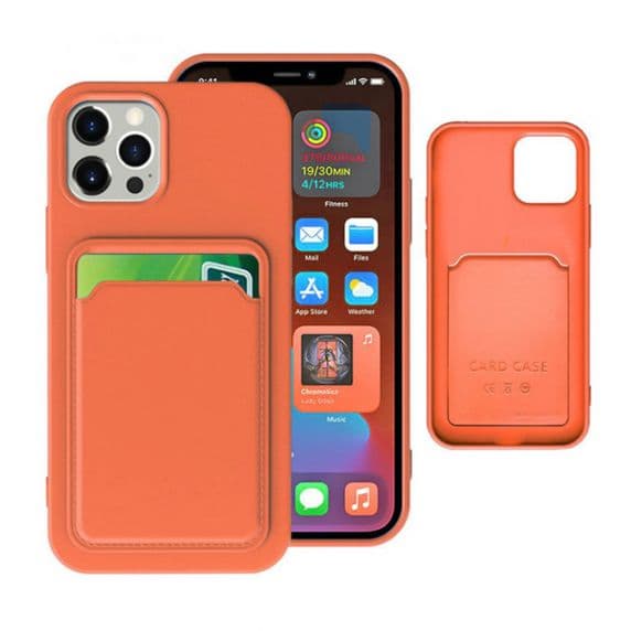 iPhone 14 Pro Max Silikonskal med Korthållare – Orange