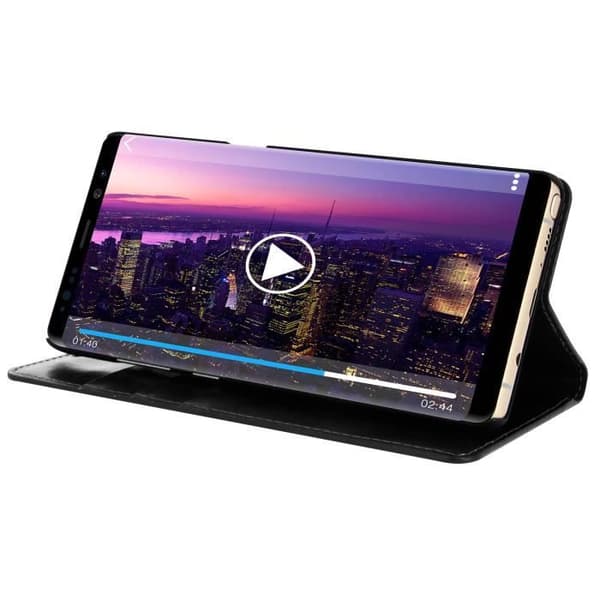 Plånboksfodral i läder - AVIZAR - Galaxy Note 8 - Svart - Helt skydd - Ställfunktion