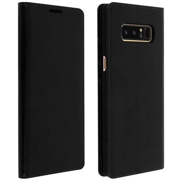 Plånboksfodral i läder - AVIZAR - Galaxy Note 8 - Svart - Helt skydd - Ställfunktion