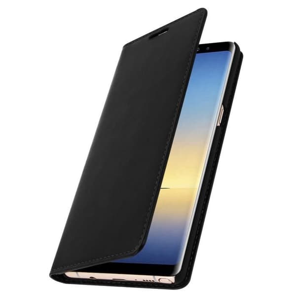 Plånboksfodral i läder - AVIZAR - Galaxy Note 8 - Svart - Helt skydd - Ställfunktion