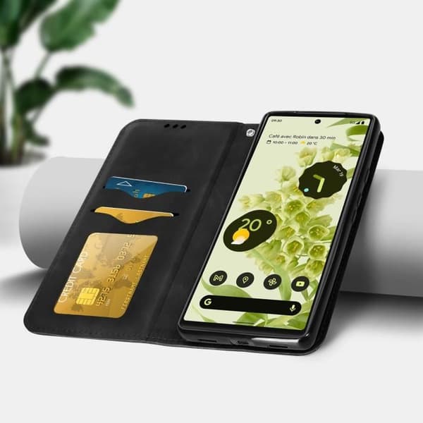 Google Pixel 6a plånboksfodral - AVIZAR - Svart - Stel - Syntet - Blandat