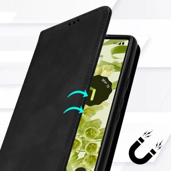 Google Pixel 6a plånboksfodral - AVIZAR - Svart - Stel - Syntet - Blandat