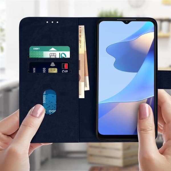 Housse Oppo A16 och A16s - AVIZAR - Portföljfodral - Videostöd funktion - Mörkblå