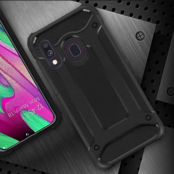 Fodral till Samsung Galaxy A40 Hybrid Design Relief Fall Protection Defender II Svart