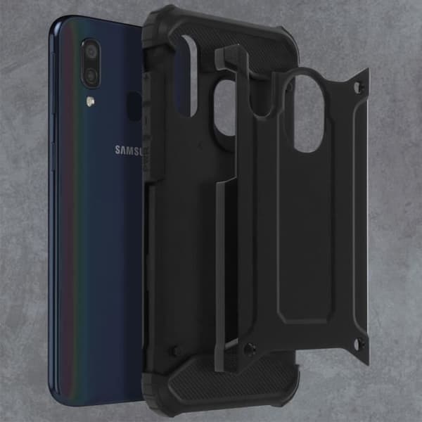Fodral till Samsung Galaxy A40 Hybrid Design Relief Fall Protection Defender II Svart