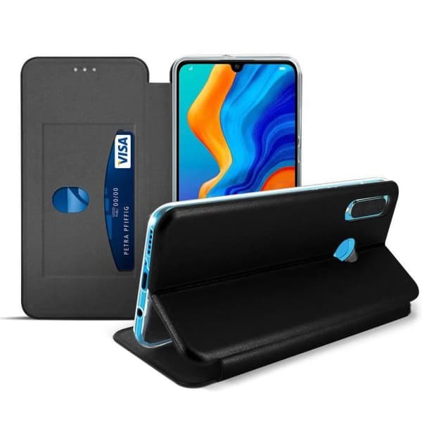 Etui - AVIZAR - P30 Lite/P30 Lite XL - Syntetläder Svart - Kortfack - Videoställning