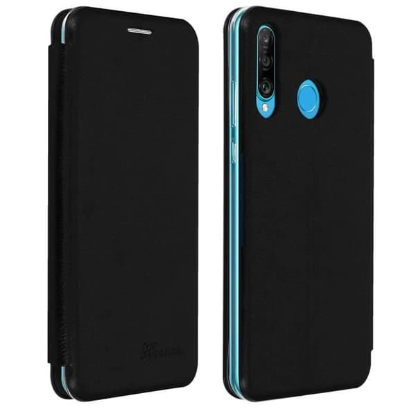 Etui - AVIZAR - P30 Lite/P30 Lite XL - Syntetläder Svart - Kortfack - Videoställning