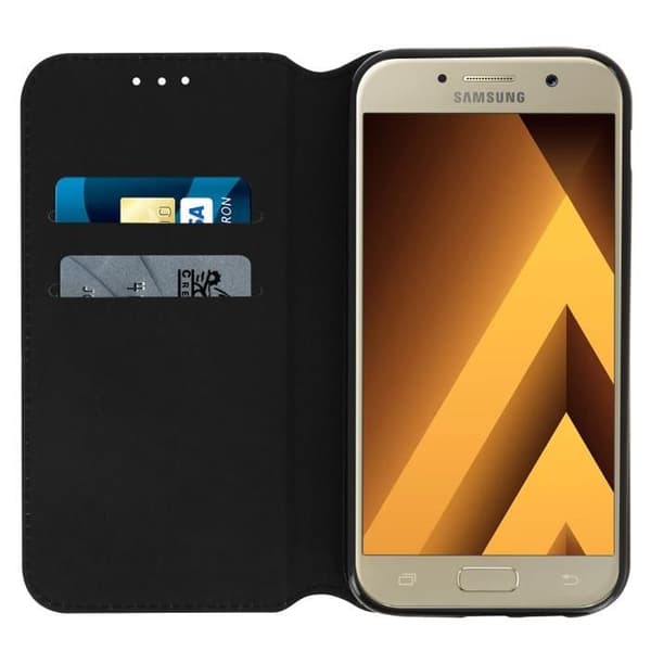 Fodral med klaff - AVIZAR - Samsung Galaxy A3 2017 - Svart - Semi-stiv - Stödfunktion