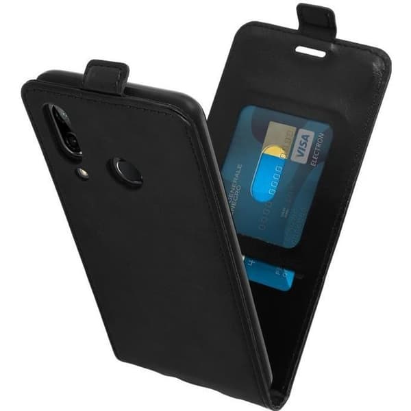 Etui Huawei P20 Lite - Vertikal Flipfodral - Silikon gel - Ekoskinn - Svart