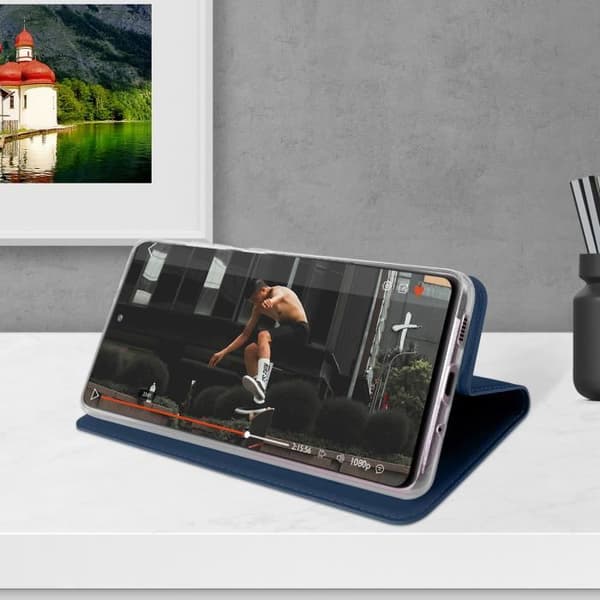 Etui för Samsung S20 FE - Dux Ducis - Satin-effekt - Mörkblå - Videostativ - Kortfack