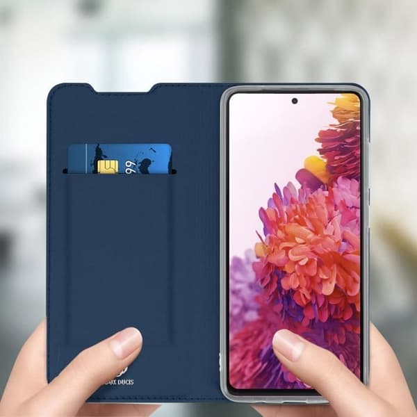 Etui för Samsung S20 FE - Dux Ducis - Satin-effekt - Mörkblå - Videostativ - Kortfack