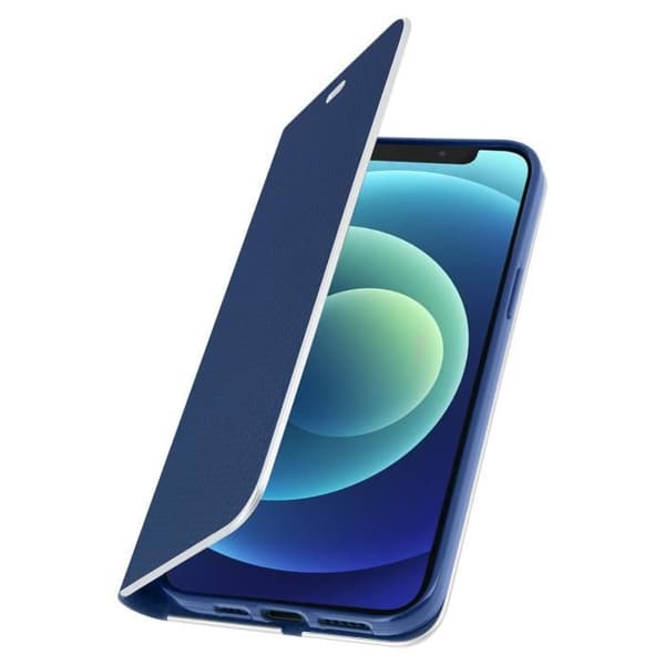 iPhone 12 / 12 Pro-fodral - AVIZAR - Ekoskinn med kolfiberlook - Videostativ - Kortfack - Mörkn blå