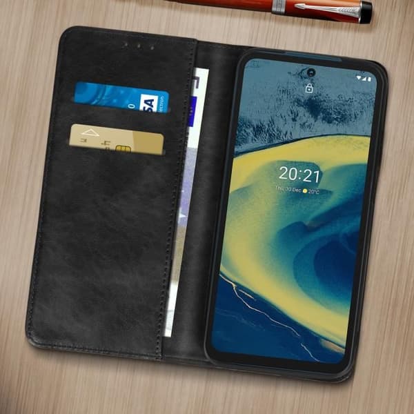 Plånboksfodral - AVIZAR - Nokia XR20 - Svart - Syll - Magnetisk - Unisex