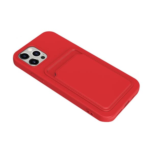 iPhone 14 Pro Silikonskal med Korthållare - Röd