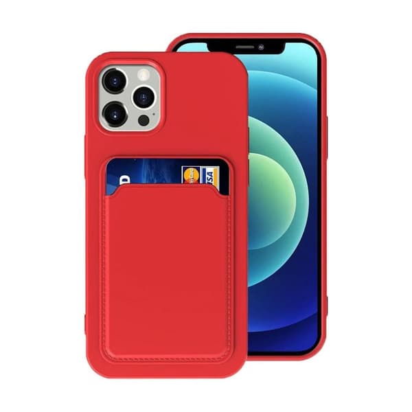 iPhone 14 Pro Silikonskal med Korthållare - Röd