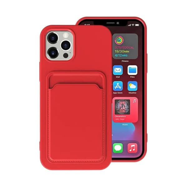 iPhone 14 Pro Max Silikonskal med Korthållare - Röd