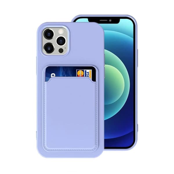 iPhone 14 Pro Silikonskal med Korthållare - Lila
