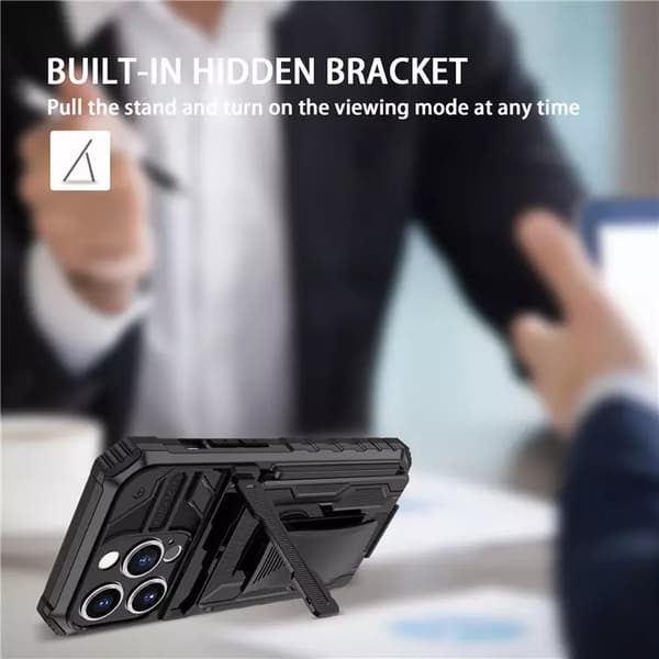 Iphone 14 -Multitasking Armor Etui med kortslot og tilbage klip