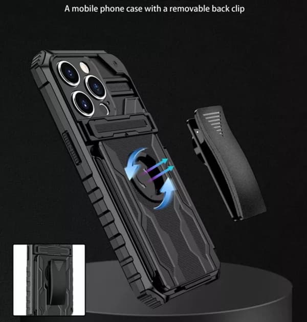 Iphone 14 -Multitasking Armor Etui med kortslot og tilbage klip